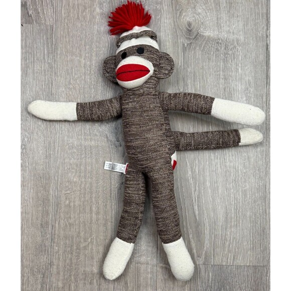 Schylling Sock Monkey Plush 21" Brown Knit Red Mouth Stuffed Animal Toy 2009 - Picture 3 of 7